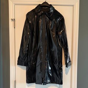 dennis basso Shiny Black Patent Zip-Front Raincoat